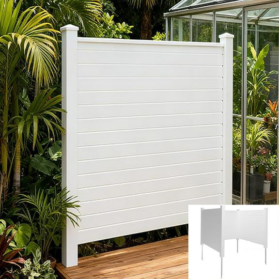 Premium White Privacy Screen, 50in H x 50in W Air Conditioner Fence, 3-Panel Pool Equipment Enclosure, Horizontal PVC Privacy Fence with 15.7 in Ground Stakes