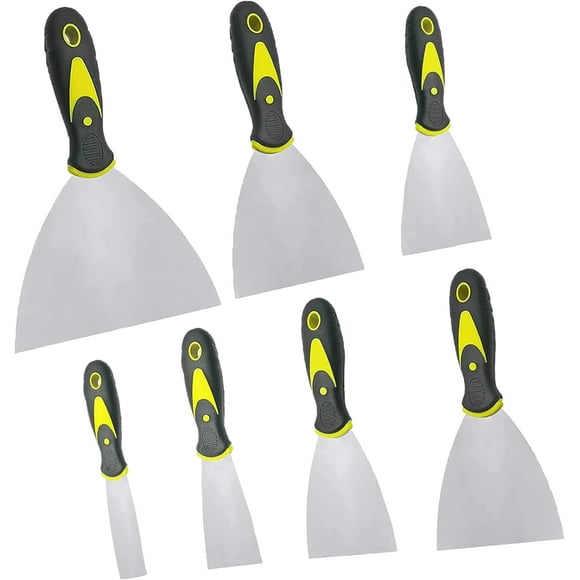 GHSDFBB Putty Knife, 7PCS Paint Scraper Spackle Knife, Putty Knife Set, Taping Knives, Metal Putty Scraper, Stainless Steel Scraper Tool for Spreading Drywall Spackle Mud, Taping, Paint, Wal