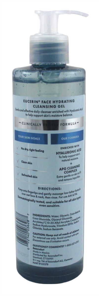 Eucerin Face Hydrating Cleansing Gel 13.5oz Pump (Pack of 3)