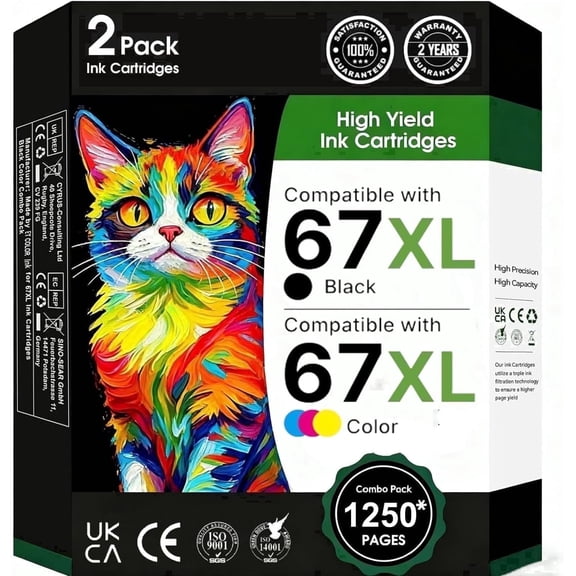 67XL Ink Cartridges for Ink 67 Compatible for 67 Ink Cartridges Black/Color Combo Pack Work with DeskJet 2827e 4227e 2855e 2842e 2755e