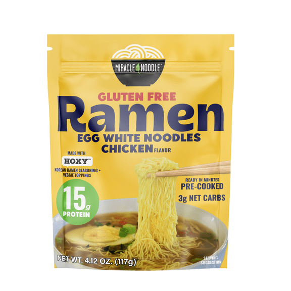 Miracle Noodle Gluten Free Protein Ramen Noodles - Chicken Flavor, 3.5 Oz, Ready to Eat, 15g Protein, 3g Net Carbs Per Serving, High Protein, Keto, Gluten-Free