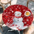 thumbnail image 2 of Red Snowman Christmas Round Tablecloth, Fitted Table Cover with Elastic for 36"-44" Round Tables, Xmas Balls Snowflake Table Cloth Outdoor Indoor Dinning Party Waterproof Tablecloths, 2 of 7