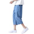 thumbnail image 4 of Garbnen Men's Linen Pants Drawstring Elastic Waist Capri Pants Men Wide Leg Loose Fit Summer Mens Trousers with Pockets, 4 of 5