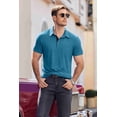 thumbnail image 4 of COOFANDY Mens Casual Polo T Shirt Short Sleeve Plaid Button Tees Pockets Golf Classic Basic Cotton Stylish Tops Bue, 4 of 9