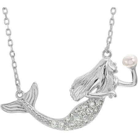 Brinley Co. Women's CZ and Faux Pearl Sterling Silver Mermaid Pendant Fashion Necklace