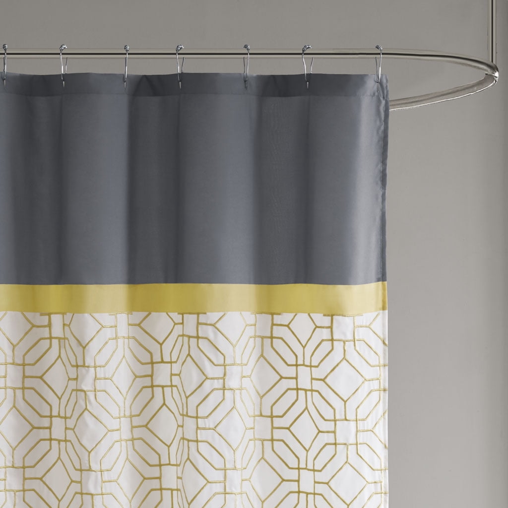MAYEERTY Embroidered and Pieced Shower Curtain, Machine-Washable, Yellow+Grey
