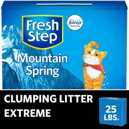 Fresh Step Extreme Scented Litter with the Power of Febreze, Clumping Cat Litter - Mountain Spring, 25