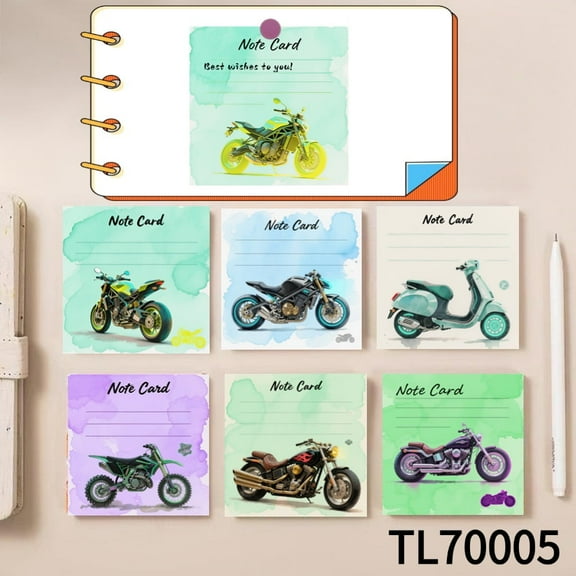 100 Mini Vivid Motorcycle Illustrations on Quality Sticky Notes (3.54×3.54 Inches)  Designed for Quickly Jotting Down Reminders, Marking Key Points, and Leaving Temporary Messages. Various Surfaces
