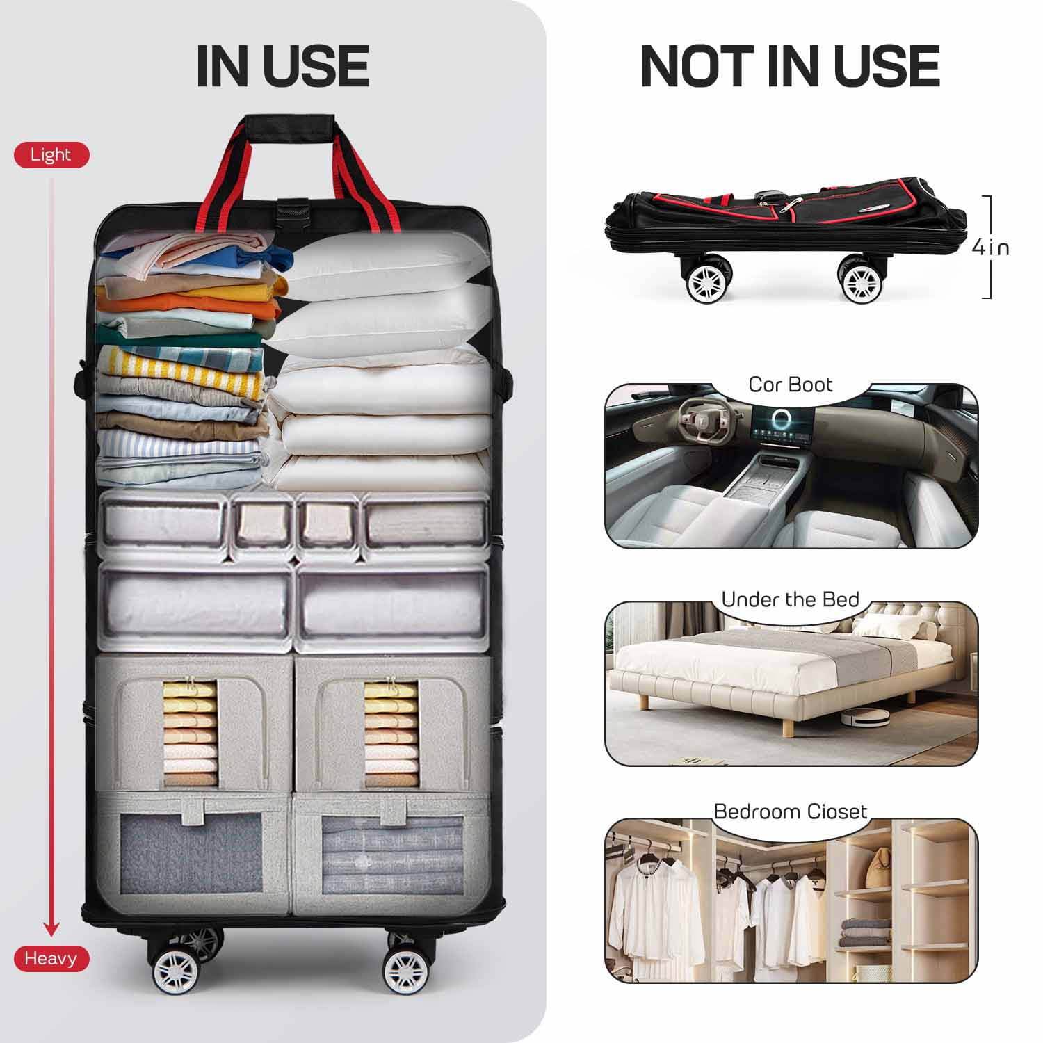 30" Expandable Foldable Luggage Bag,Collapsible Suitcases with Wheels,Lightweight Rolling Duffle Bag for Travel, Moving, Home Storage, Red/Trim, MEX