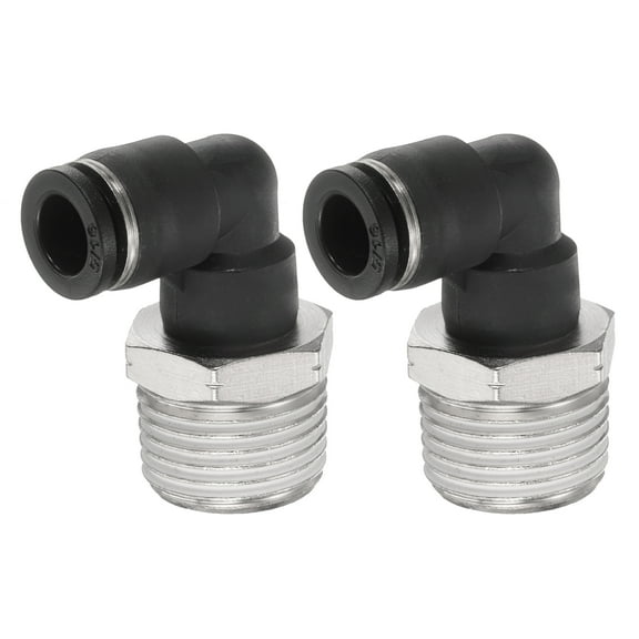 Uxcell 2pcs 90 Push to Connect Fittings G 5/16" Tube OD x 1/2" NPT Male Elbow Fitting