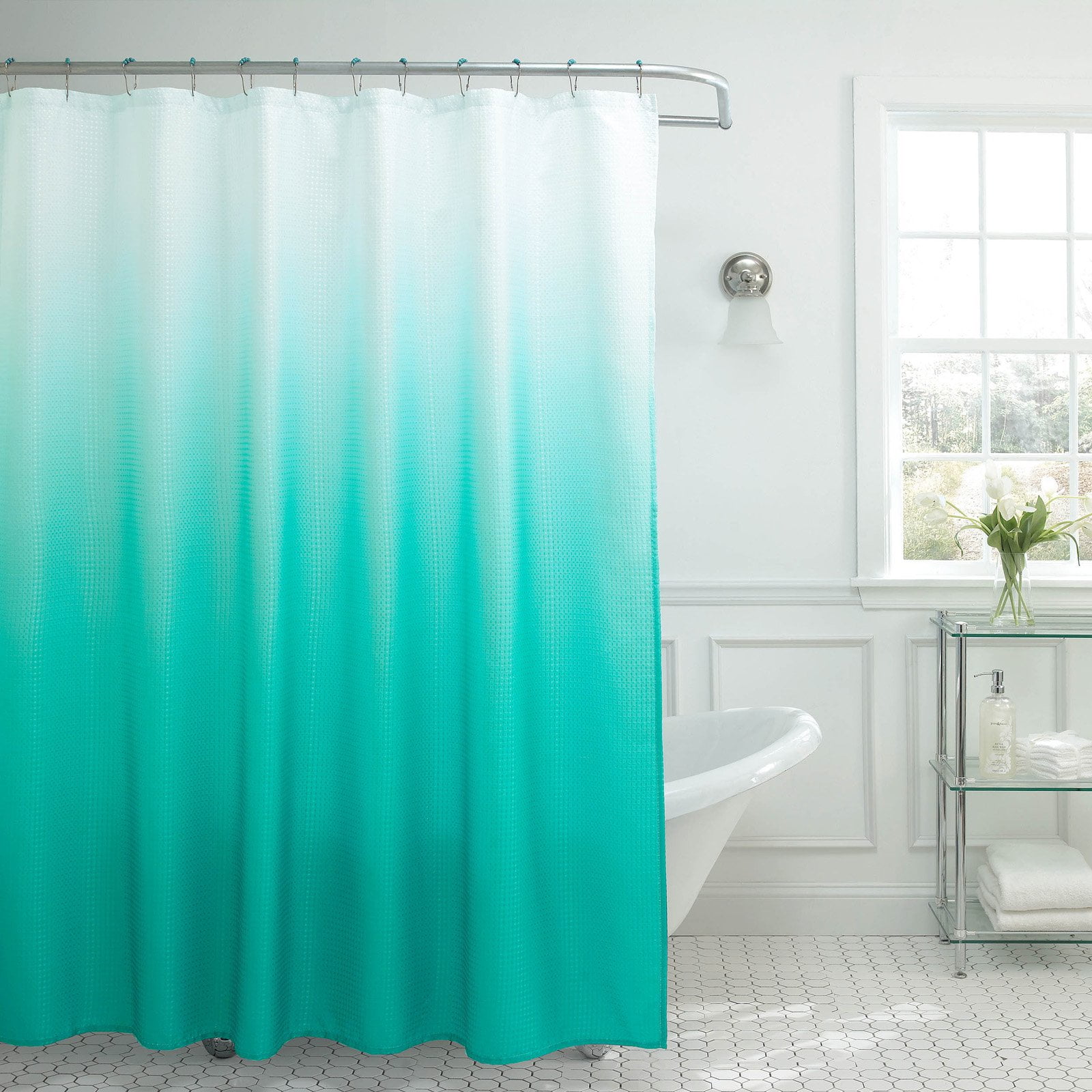Creative Home Ideas Ombre Textured Shower Curtain With Beaded