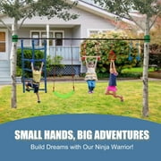 MOPHOTO Outdoor Ninja Warrior Obstacle Course for Kids, 60FT Durable Ninja Slackline Kit with Complete Accessories,Playset Equipment with Swing, Climbing Net, Ladder & Monkey Bars (10 Obstacles)