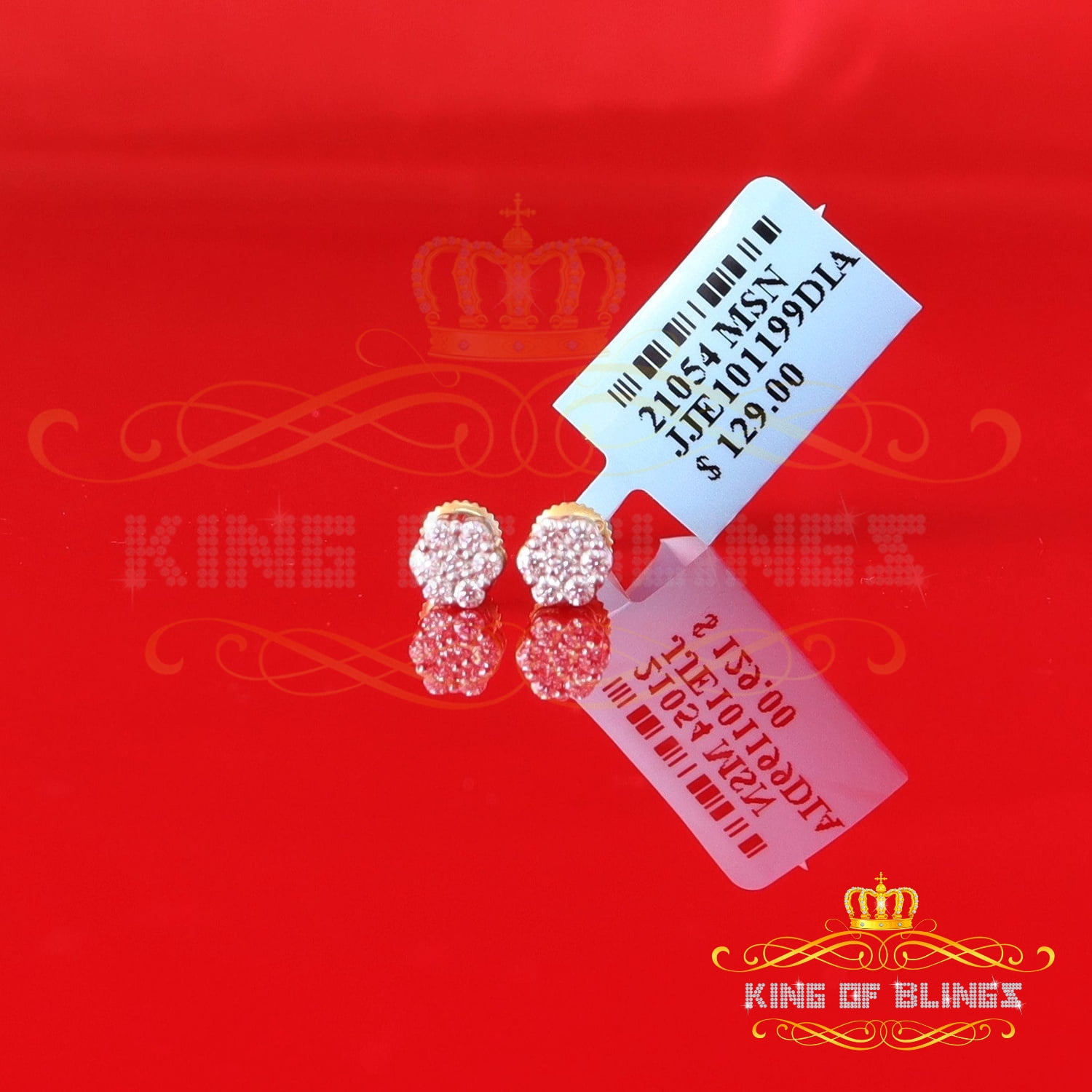 King of Bling's Men's/Women's 925 Silver Yellow 0.25ct VVS 'D' Moissanite 7 Floral Stud Earrings