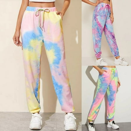 

Taluosi Yoga Jogging Loose Drawstring Pocket Trousers Tie-Dye Casual High Waist Pants