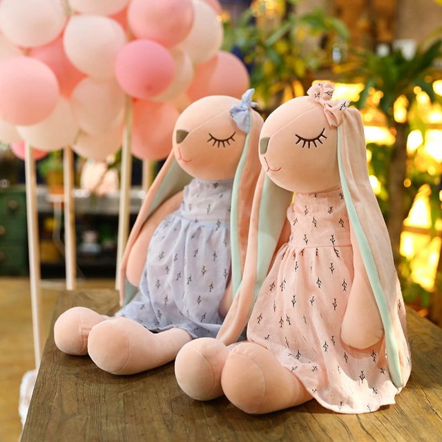 ER Conjunto de dos juguetes de peluche de conejo de dibujos animados, muñecos de conejo de orejas largas, animales de peluche de piel para niños, juguetes para dormir, regalos para niños brillar Electrónica