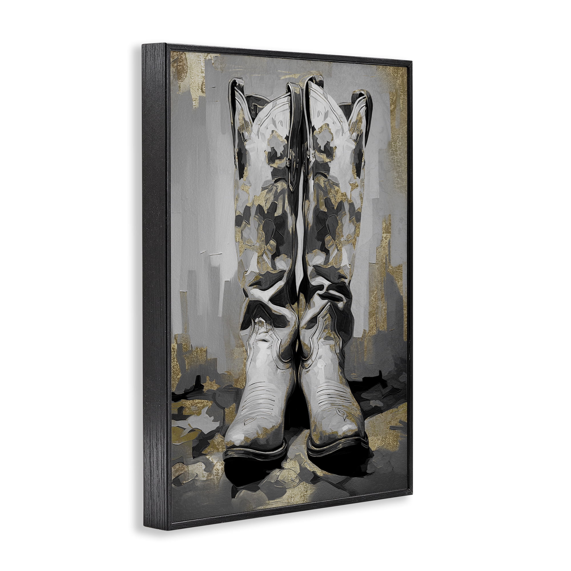 Stupell Industries Glam Streaked Boots Beauty & Fashion Painting Black Framed Art Print Wall Art, 16 x 24
