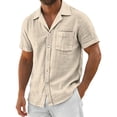 thumbnail image 2 of LTTVQM Mens 2026 Casual Short Sleeve Button Down Shirts Cuban Linen Textured Shirt Summer Beach Wear Beige L, 2 of 7
