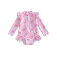 thumbnail image 1 of WIFORNT Toddler Girls Rash Guard Swimsuits Bow Pattern Zip Up Long Sleeve Stand Collar Baby Girls Swimwears, 1 of 7