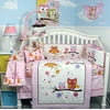 SoHo Pink Dancing Owls Baby Crib Nursery Bedding Set 4 pcs + 4 pcs Diaper Bag set (Total 8 Pcs Set)