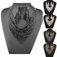 thumbnail image 2 of harmtty 2Pcs/Set Women Triangular Scarf Sequins Charm Statement Bib Necklace Earrings,Silver, 2 of 8