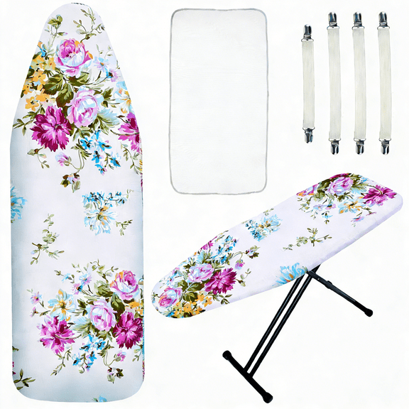 Ironing Board Cover and Pad 57.8×18.8in Ironing Board Cover with Elastic Edges Scorch Resistant Ironing Board Cover Set with Ironing Mat 4 Fasteners Easy Install Printed Pattern for Dorm Laundry