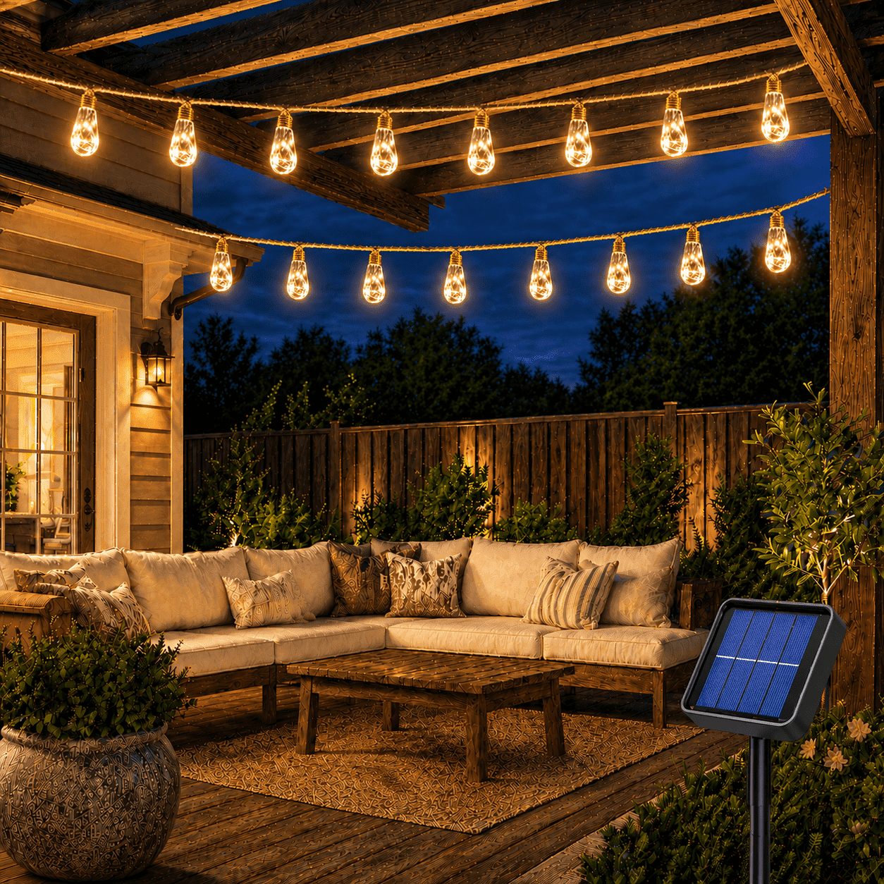 Solar Fairy Lights Outdoor, 26FT/8M 16 Bulb Vintage Hemp Rope String Lights, 8 Modes, IP65 Waterproof, Solar String Lights for Garden Yard Balcony Wedding Party(Warm White)