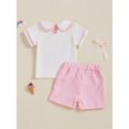 thumbnail image 6 of Baby Toddler Girls Shorts Clothing Set, 6 12 18 Months Short Sleeve Doll Collar Embroidery T-shirt with Plaid Shorts Summer 2-piece Outfit, 6 of 9