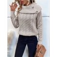 thumbnail image 3 of Women'S Pullover Sweater Pile Collar Knit Raglan Sleeve Sweater Khaki M, 3 of 8