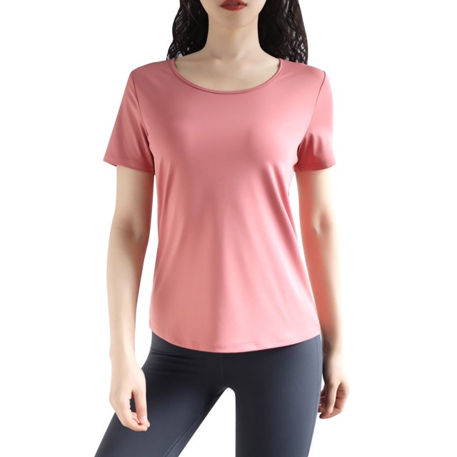 Gibobby Camiseta de manga corta para mujer Camiseta deportiva espalda para mujer, camiseta manga corta para Yoga deportiva suelta para Fitness(Rosa,M)