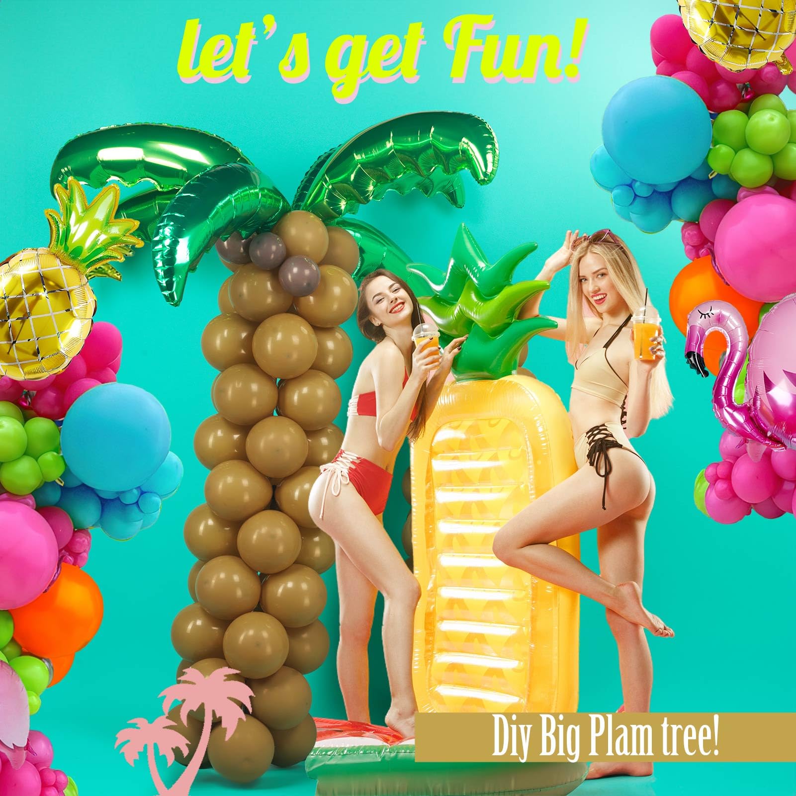 FROUFING Tropical Balloon Garland Arch Kit KKS1&nbsp;139pcs with Flamingo Letter Coconut Tree Pineapple letter mylar balloons for Summer Beach Party Hawaiian Theme Birthday Decorations