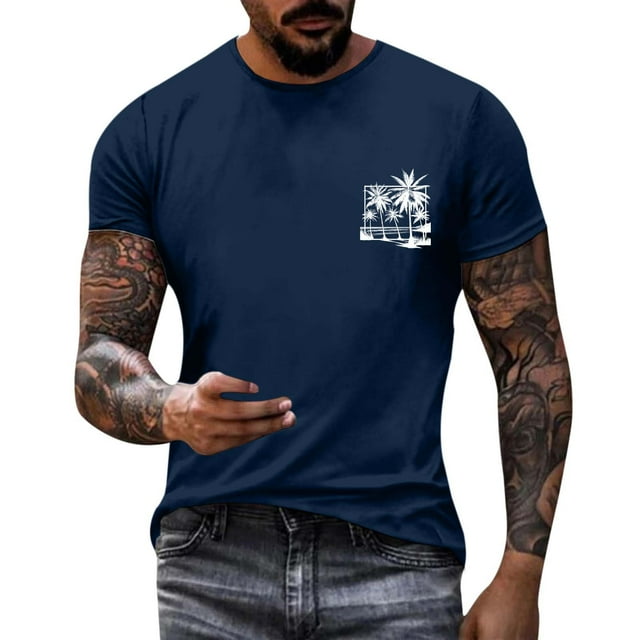 T-shirt à Imprimé Cocotier à la Mode pour Hommes, Manches Courtes, Col Rond, Décontracté, Tendance Fleur pour Hommes, Haut Basique Stylé
