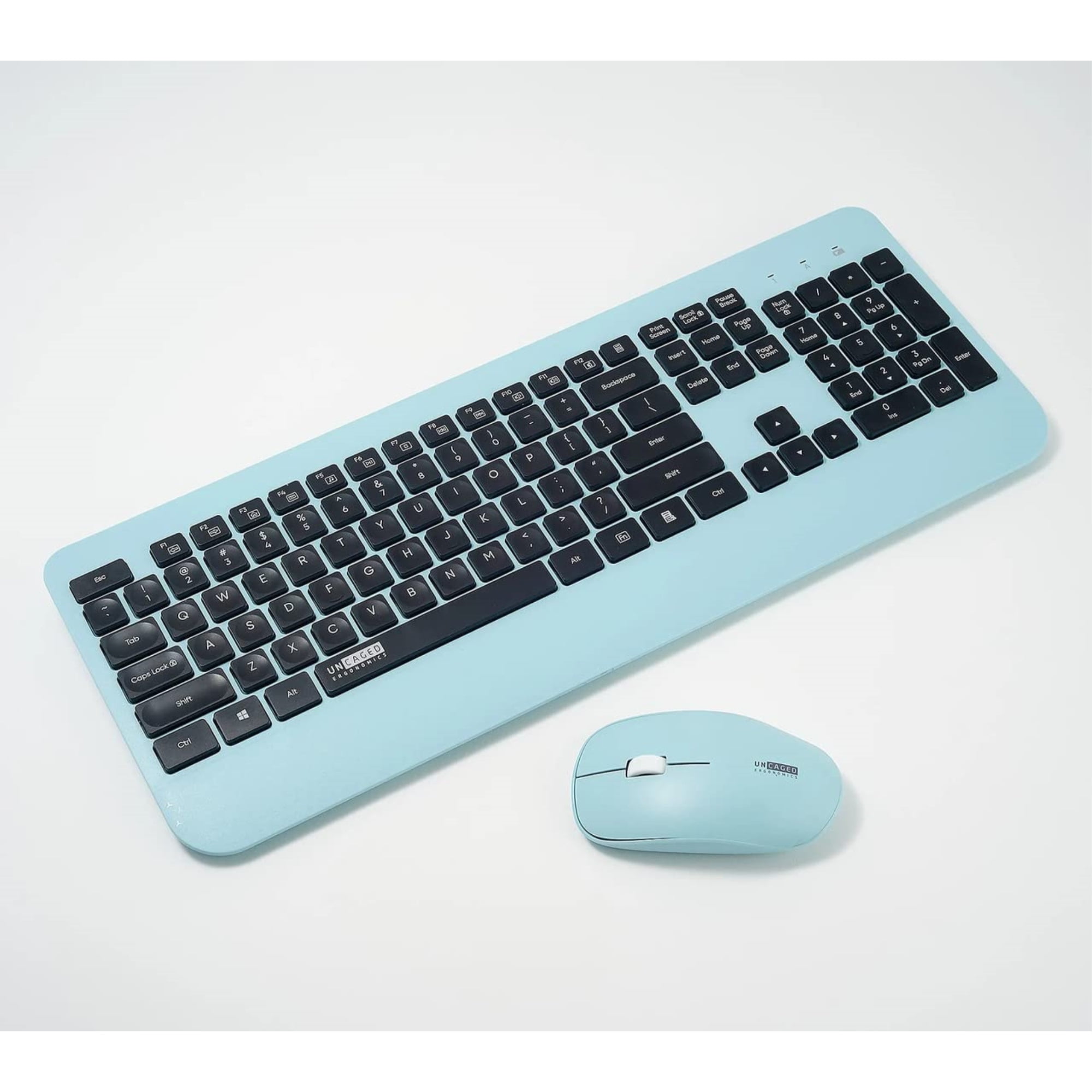 Uncaged Ergonomics KM1Blue Wireless Keyboard & Mouse Combo, Light Blue