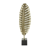 9" x 30" Gold Aluminum Standing Single Leaf Sculpture with Black Marble Base, by CosmoLiving by Cosmopolitan