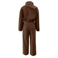 thumbnail image 4 of sususu Women's Zip Up Jumpsuit Long Sleeve Romper Jumpsuit Elastic Waist Comfortable Outfit Turn Down Collar Cargo Romper,Coffee,M, 4 of 5