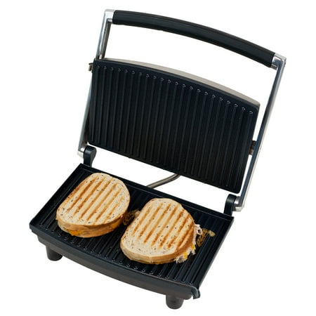 Chef Buddy Panini Press Sandwich Maker and Indoor Grill with Drip Tray (Silver)