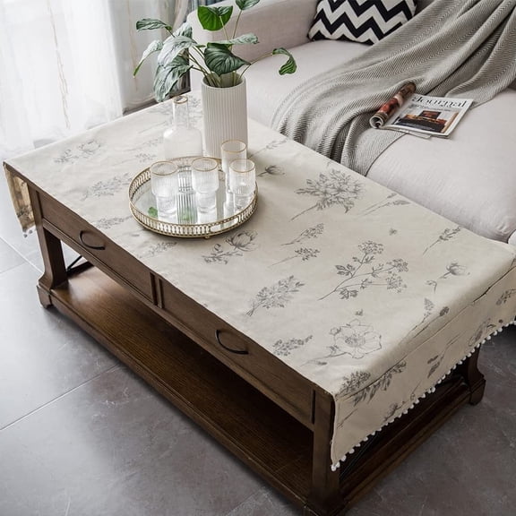 Rustic Coffee Table Cloth – Cotton Linen End Table Cover with Pocket – Farmhouse Center Table Decor – Machine Washable – Gray – 23.6 x 63 Inch – Indoor Use