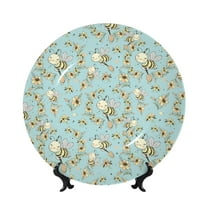 Easygdp Cute Honeybees Bone China Decorative Plate Ceramic Dinner Plates Art Crafts with Display Stand-6in