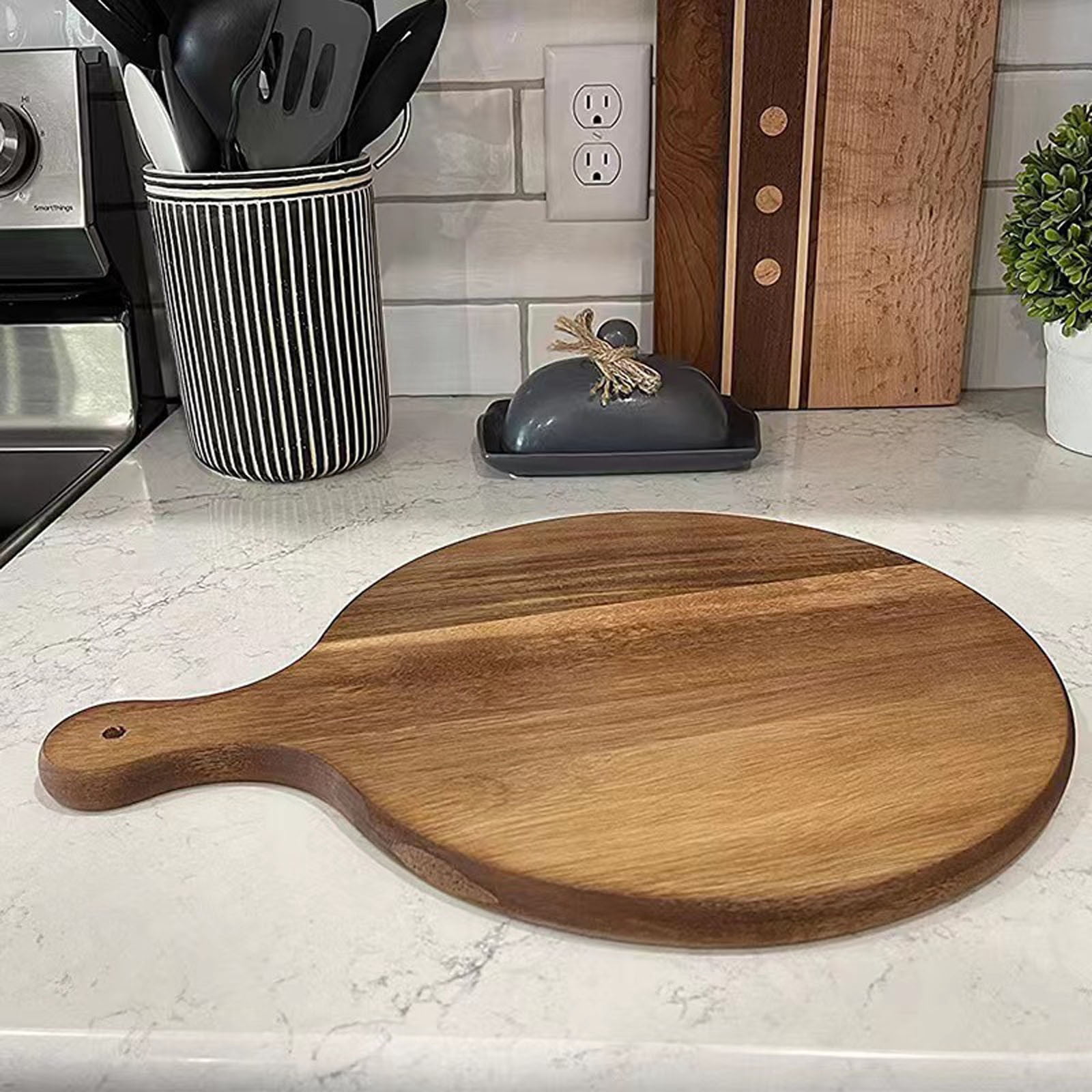COM1950s Wooden Egg Tray, 24 Hole Reversible Deviled Egg Platter With Handle For Serving And Countertop Storage