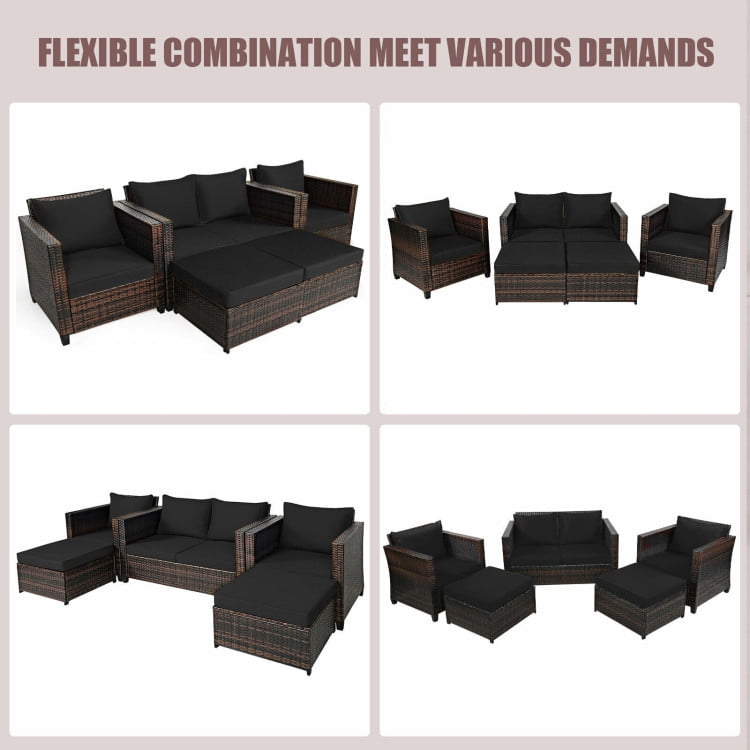 Aimee Lii 5 Pieces Patio Cushioned Rattan Furniture Set, Rattan Outdoor Furniture, Black Aimee Lii 5 Pieces Patio Cushioned Rattan Furniture Set, Rattan Outdoor Furniture, Black
