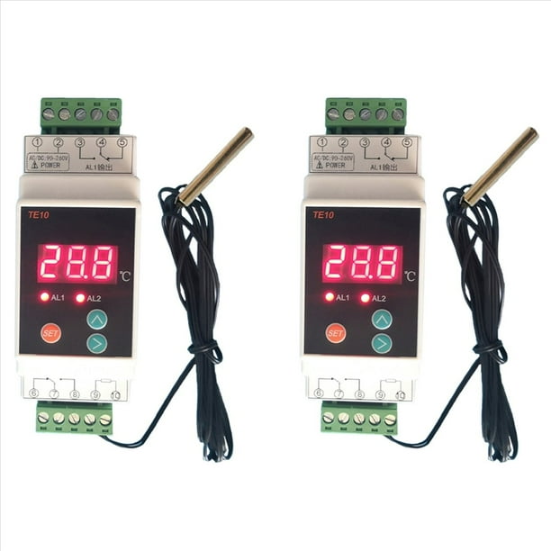 2X Termostato de Riel Din con -40-110 ℃ Conveniente Salida de 2 Vías Controlador de Alarma de Temperatura Salida 7A/250VAC