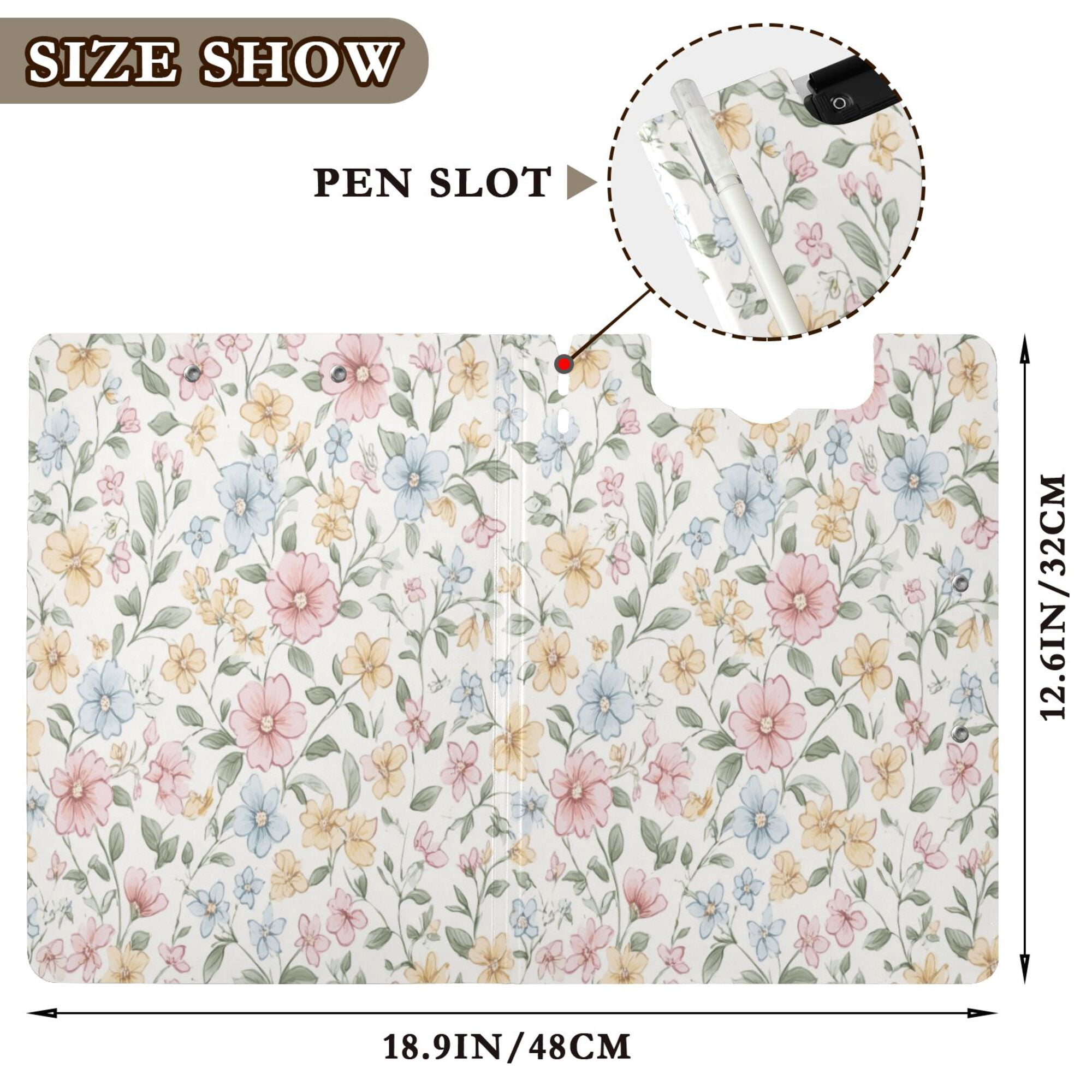 FORMRS A4 Clipboard Folder with Pen Holder Horizontal Foldable School Office Binder, Pastel Floral Pattern