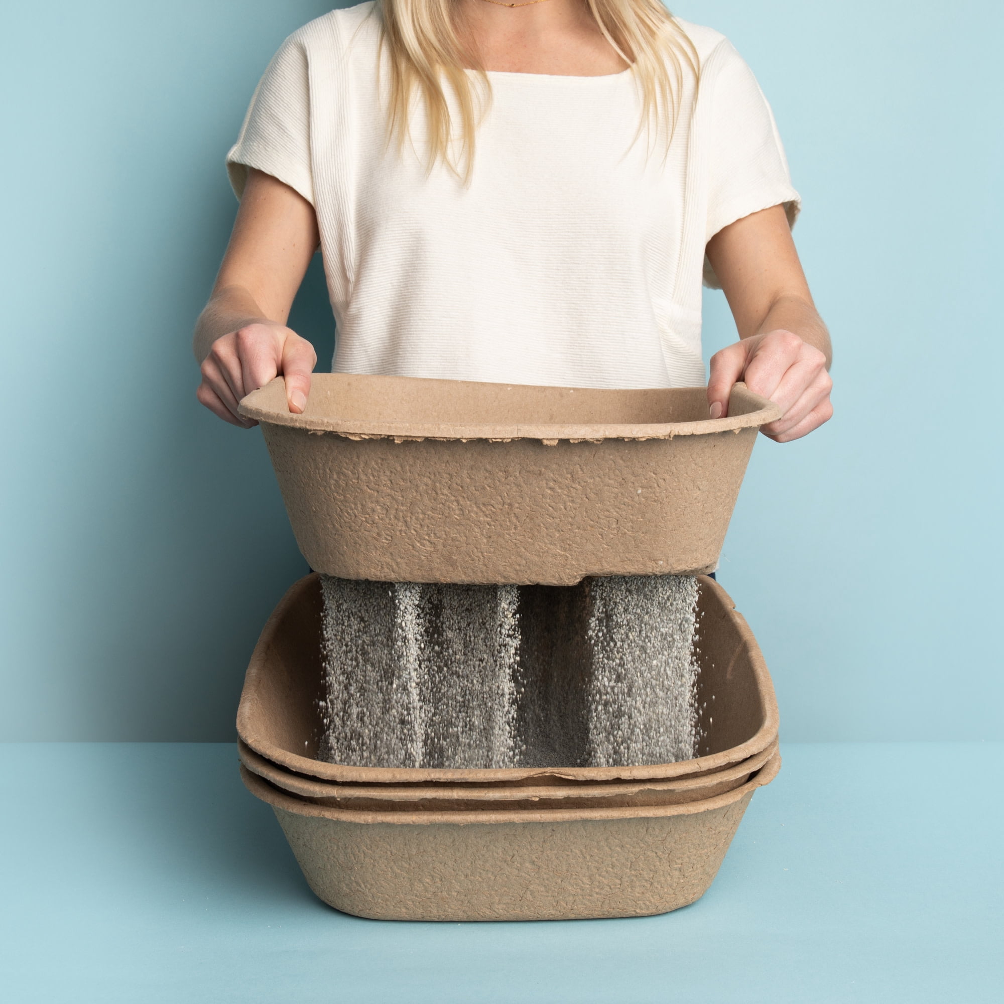 Kitty Sift (Set of 1 Litter Box, 3 Sifting Liners & 1 Shield) Sustainable, Clean, Sifting, Disposable Cat Litter Box with Shield, Large