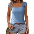 thumbnail image 2 of Yuyuzo Women' Cap Sleeve Tops Square Neck Ruffle Sleeve T Shirts Solid Color Summer Basic Top, 2 of 7