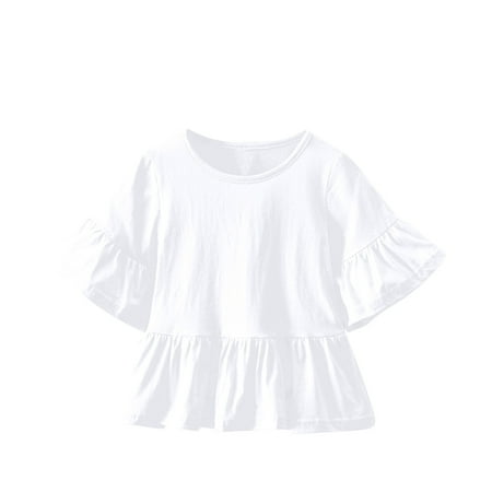 Ugoldhm Toddler Girls Babydoll Tops Flare Sleeves Peplum Round Neck Cute Shirts