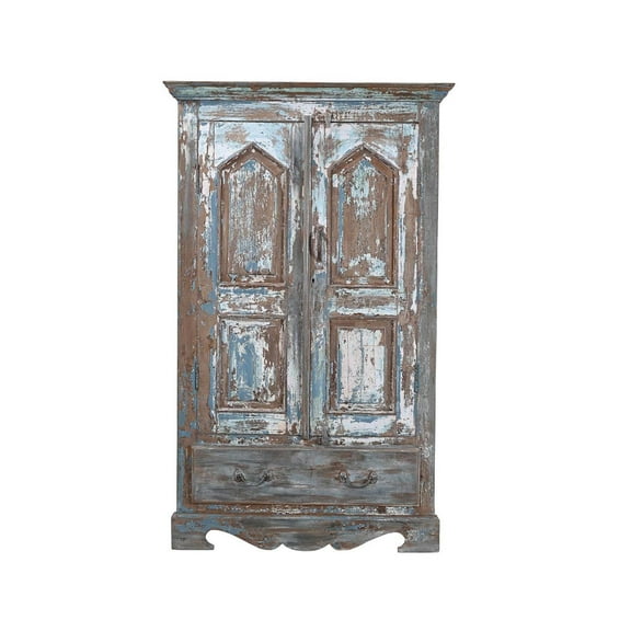 Vintage Distressed Blue Teak Wood 59" Tall Door Repurposed Wall Decor | Farmhouse Style Wall Hanging | Rustic Wall Panel | Old Aged Door