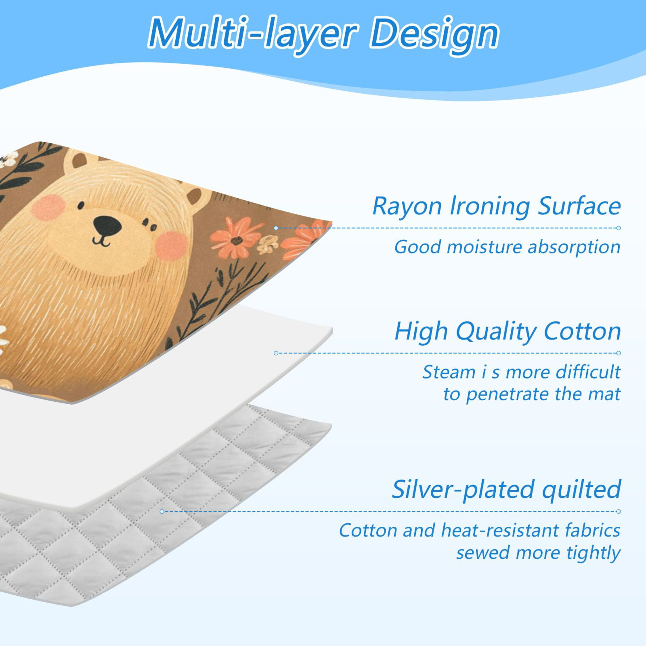 Cartoon Style Bears Ironing Mat Blanket for Table Top Travel Portable Ironing Board Pad 47.2x27.6 Inch
