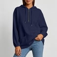 thumbnail image 4 of Women's Half Zip Hooded Sweatshirt Long Sleeve Loose Casual Pullover Hoodie with Pockets Solid Color Tops for Autumn Winter Wear Navy, 4 of 9