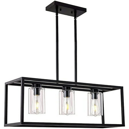 

Dining Room Lighting Fixture Hanging Farmhouse Black 3 Light Modern Pendant Lighting Contemporary Chandeliers With Glass Shade For Living Dining Room Bedroom Kitchen Island