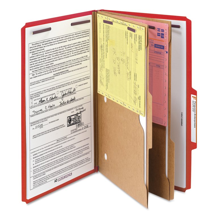 Smead 19082 Pressboard Folders, Two Pocket Dividers, Legal, Six-Section,  Bright Red, 10/Box