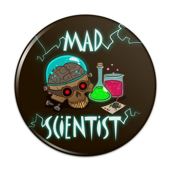 Mad Scientist with Beakers Brain Pinback Button Pin Badge - 1" Diameter